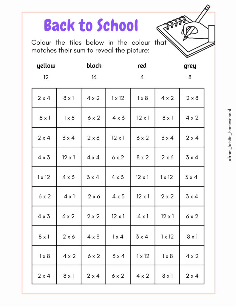 math coloring worksheets multiplication